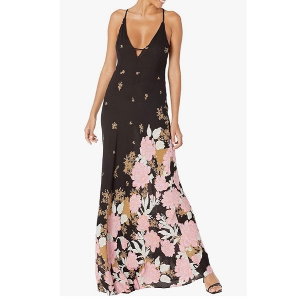 Free People Get To You Floral Printed Maxi Dress in Black Combo Size Small - Picture 16 of 16
